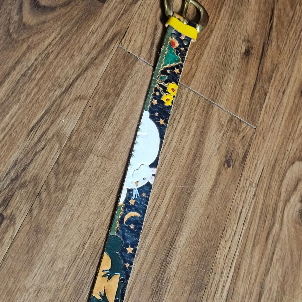 Vintage Diane Weiss NYC Henri Bendel Hand Painted Leather Farm Scene Belt 30